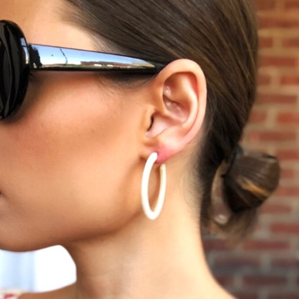 Anthro Pearlescent Lucite Hoop Earrings NEW. Lightweight.